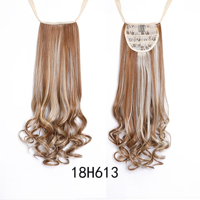 SHANGKE HAIR 22'' Long Curly Synthetic Ponytail Light Brown Drawstring Clip In Ponytail Hair Extensions Heat Resistant Hair Tail