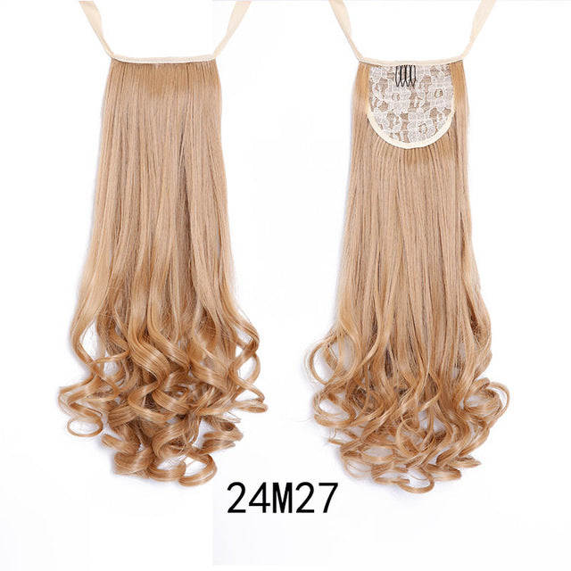 SHANGKE HAIR 22'' Long Curly Synthetic Ponytail Light Brown Drawstring Clip In Ponytail Hair Extensions Heat Resistant Hair Tail