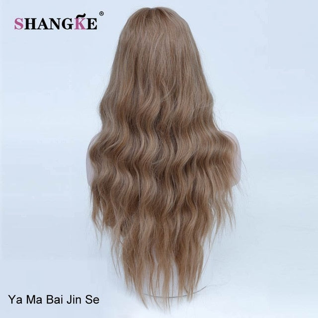 SHANGKE 26" Long Mix Purple Womens Wigs with Bangs Heat Resistant Synthetic Kinky Curly Wigs for Women African American