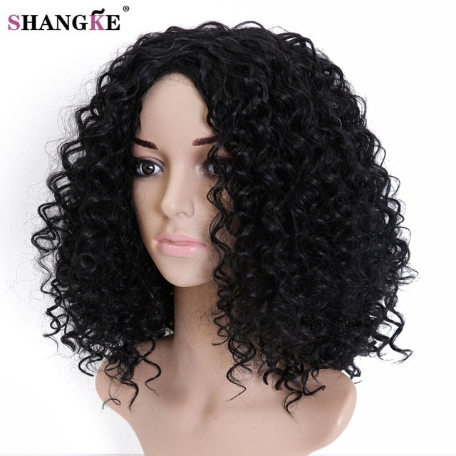 SHANGKE HAIR Afro Kinky Wig Curly Synthetic Wigs For Women Heat Resistant Female Wigs Women Natural Looking African Wigs