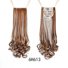 SHANGKE HAIR 22'' Long Curly Synthetic Ponytail Light Brown Drawstring Clip In Ponytail Hair Extensions Heat Resistant Hair Tail