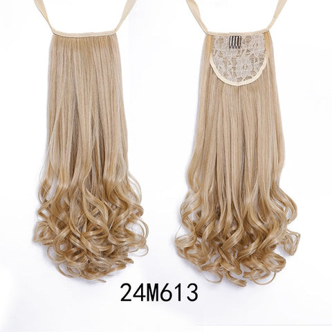 SHANGKE HAIR 22'' Long Curly Synthetic Ponytail Light Brown Drawstring Clip In Ponytail Hair Extensions Heat Resistant Hair Tail