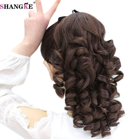 SHANGKE Short Curly Ponytails Clip In Fake Hair Extensions Natual Clip In Hair Tails Heat Resistant Synthetic Ponytail