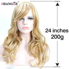 SHANGKE 26'' Long Wavy Blonde Wigs Blonde Heat Resistant Synthetic Female Wigs For  White Women Fake Hair Pieces