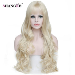 SHANGKE 26'' Long Wavy Blonde Wigs Blonde Heat Resistant Synthetic Female Wigs For  White Women Fake Hair Pieces