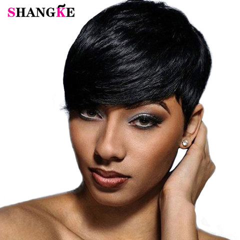 SHANGKE Short Black Wigs for Women Heat Resistant Synthetic Pixie Cut Wig Costume Cosplay Party Hair Wig
